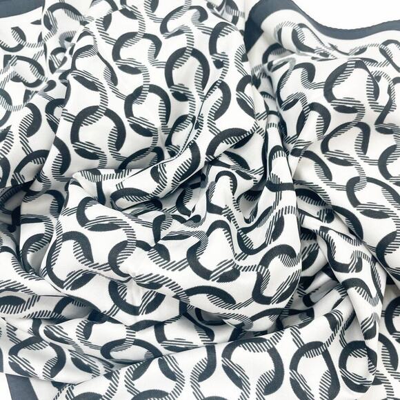 2/$30 NEW White Black Square Printed Silky Fashion Scarf Geometric Chain Links - Picture 4 of 7